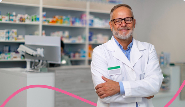 Farmacista sorridente nella sua farmacia