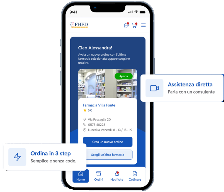 App FHED: scegli la farmacia e avvia un nuovo ordine