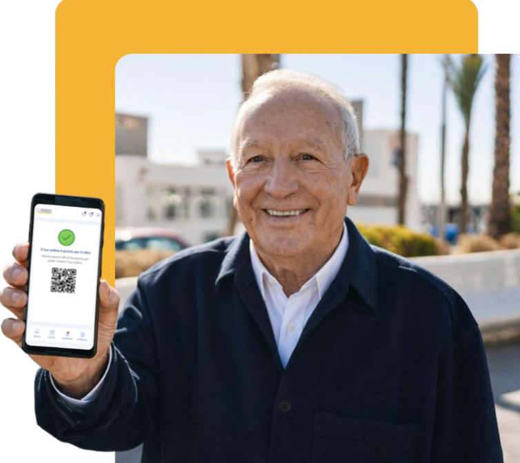 Utente mostra il QR code pronto per il ritiro senza fila